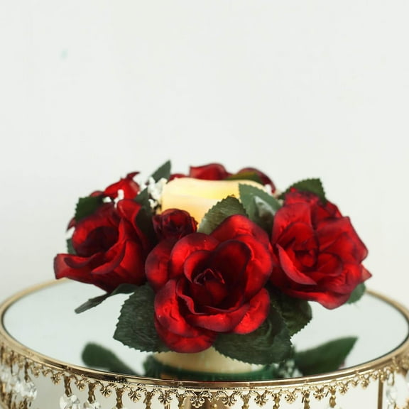 Efavormart 4 Pack Artificial Silk Rose Floral Candle Rings Party Event Wedding Centerpieces Black/Red