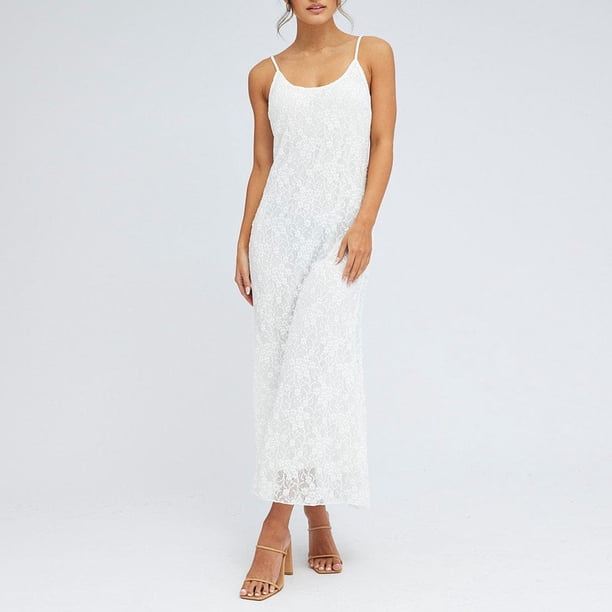 Vestido Vestido elegante de mujer Cami Vestido estampado de encaje negro Vestido largo de noche elegante y elegante Cgtredaw Blanco L para Mujer