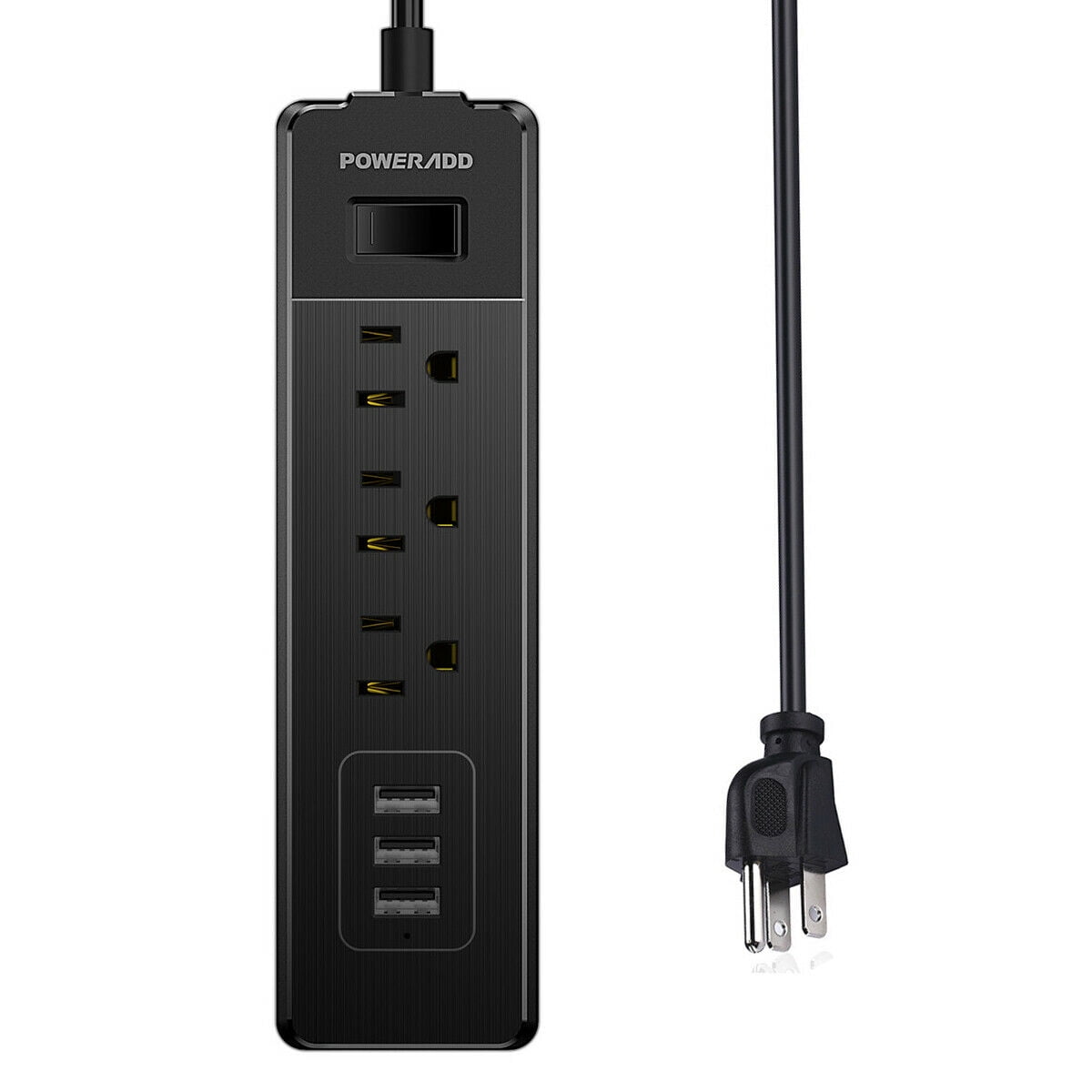 Poweradd 3 Outlet Power Strip Surge Protector Lightningproof with 3 USB Port 5ft 
