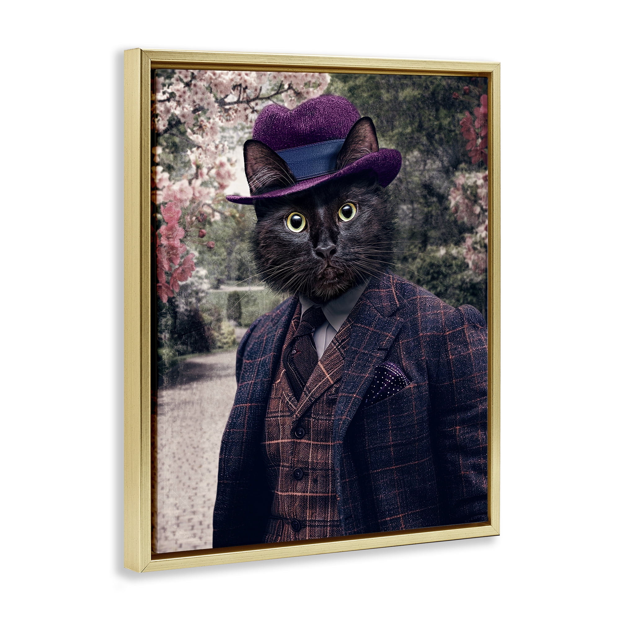 Stupell Industries Vintage Clothing Cat Animals & Insects Painting Gold Floater Framed Canvas Art Print Wall Art, 25 x 31