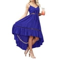 thumbnail image 3 of Franhais Women's Summer Long Sling Dress Solid Color Deep V Neck Irregular Ruffle Hem Dress, 3 of 8