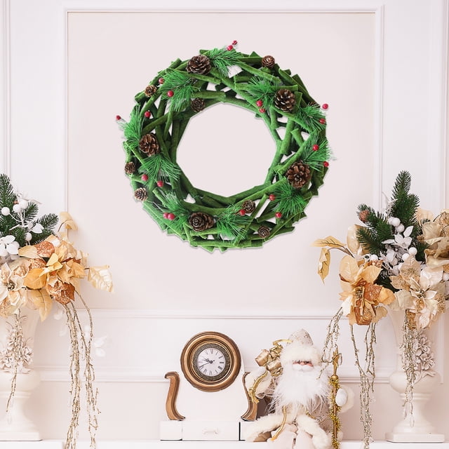 Ganfancp Árbol de Navidad Pinos Agujas Frutos Rojos Coronaanillo Adornos Cruces Frontera Europa y Estados Unidos Puerta Anillo Flocking Año Nuevo Adornos Colgantes Ofertas Flash 1X Corona