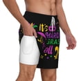 thumbnail image 2 of Kdxio Mardi Gras With Flamingo Print Men'S Swim Trunks With Compression Liner 7 Inch Inseam Quick Dry Swim Shorts, 2 of 7