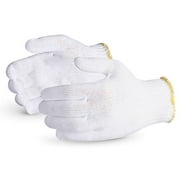 12 Pairs White String Cotton Work Gloves. Washable Economical Gloves with Elastic Knit Wrist. Cotton Polyester Gloves. Plain Seamless Workwear Gloves. Protective Industrial Work Gloves