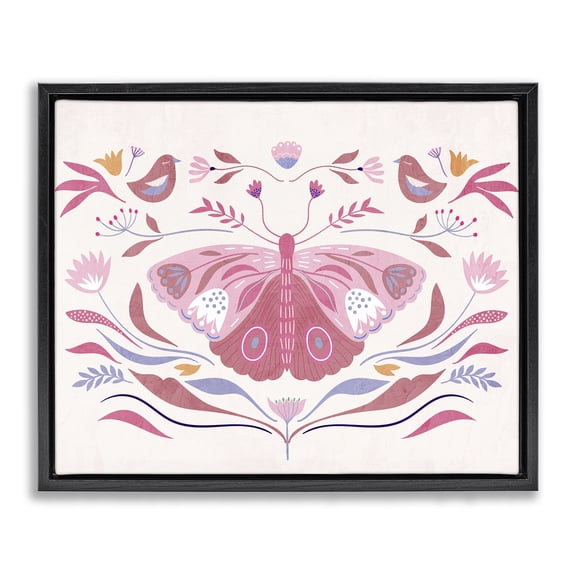 Stupell Industries Eclectic Pink Boho Butterfly Black Floating Frame Canvas Art, 21 x 17, by Kim Allen
