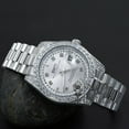 thumbnail image 4 of Full Stainless Steel 18K White Gold Tone Simulated Diamond Mens Watch 40mm W/Date, 4 of 8