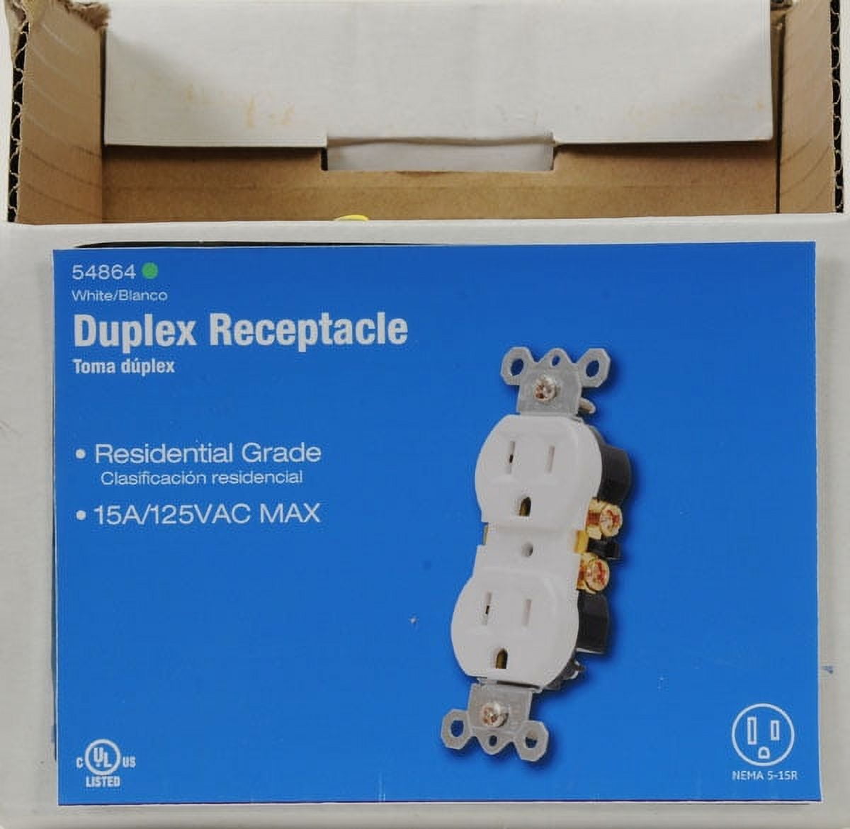 Jasco Grounding Duplex Receptacle, White, 15A, 07179