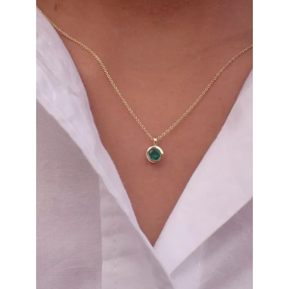 1Ct Round Cut Lab Created Emerald Bezel Solitaire Pendant 14K Yellow Gold Finish