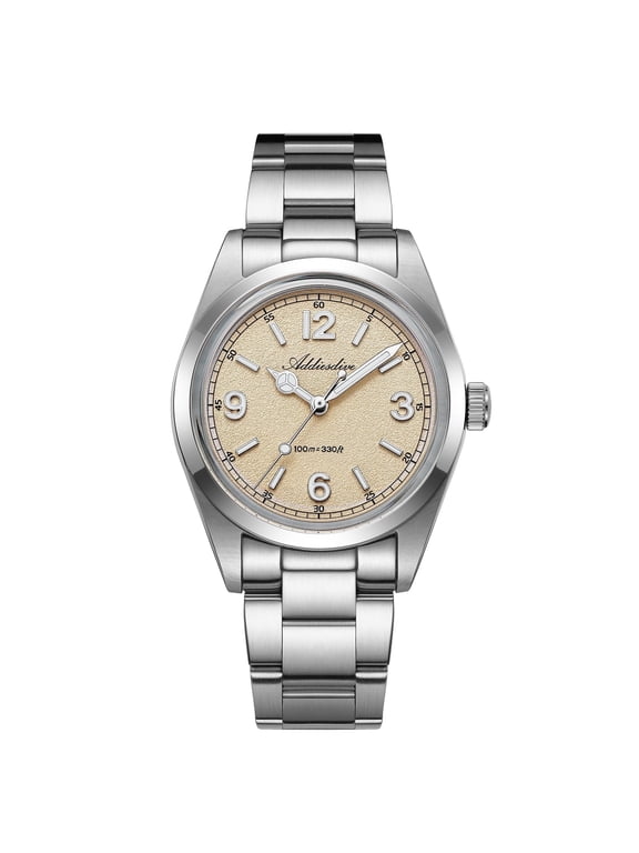 Men's Dive Watch 100m, Japanese Quartz Movement Watch, 316L Stainless Steel Analog Watch with Luminous Yellow Dial