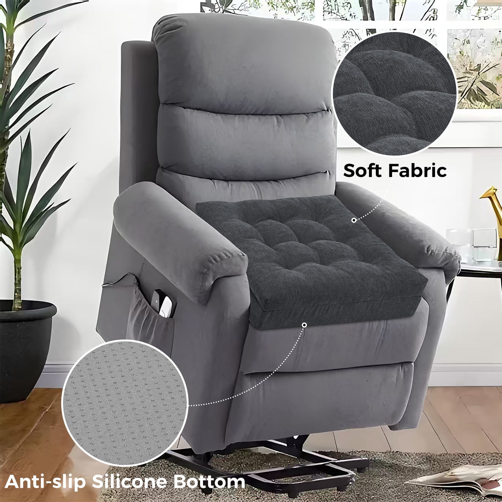 baibu Recliner Cushion  20-Inch Extra Large Seat Cushion Tufted Memory Foam Dual-layer Design Chair Cushion for Recliner Armchair Couch, Gray