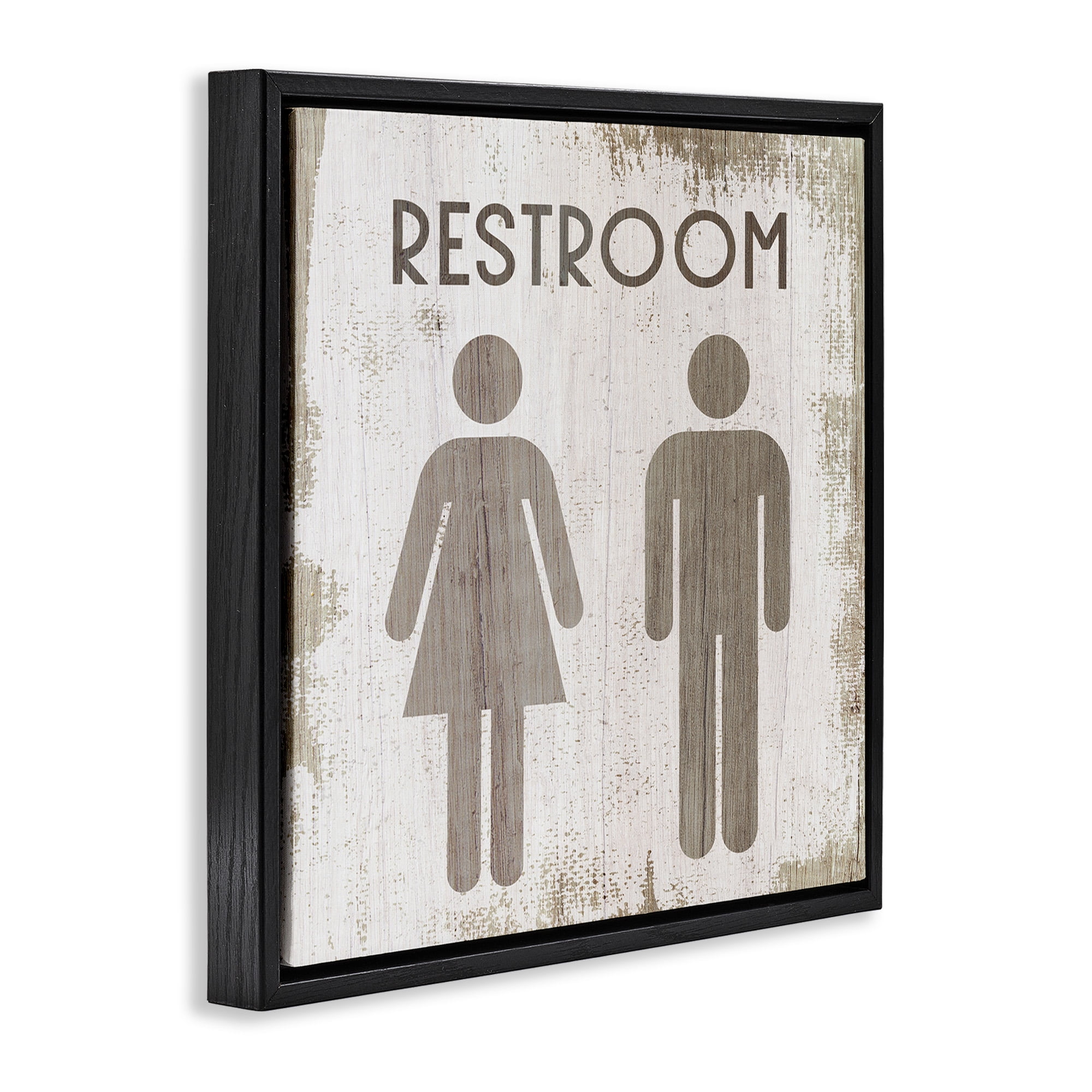 Stupell Industries Vintage Restroom People Silhouettes Typography Painting Black Floater Framed Canvas Art Print Wall Art, 18 x 18