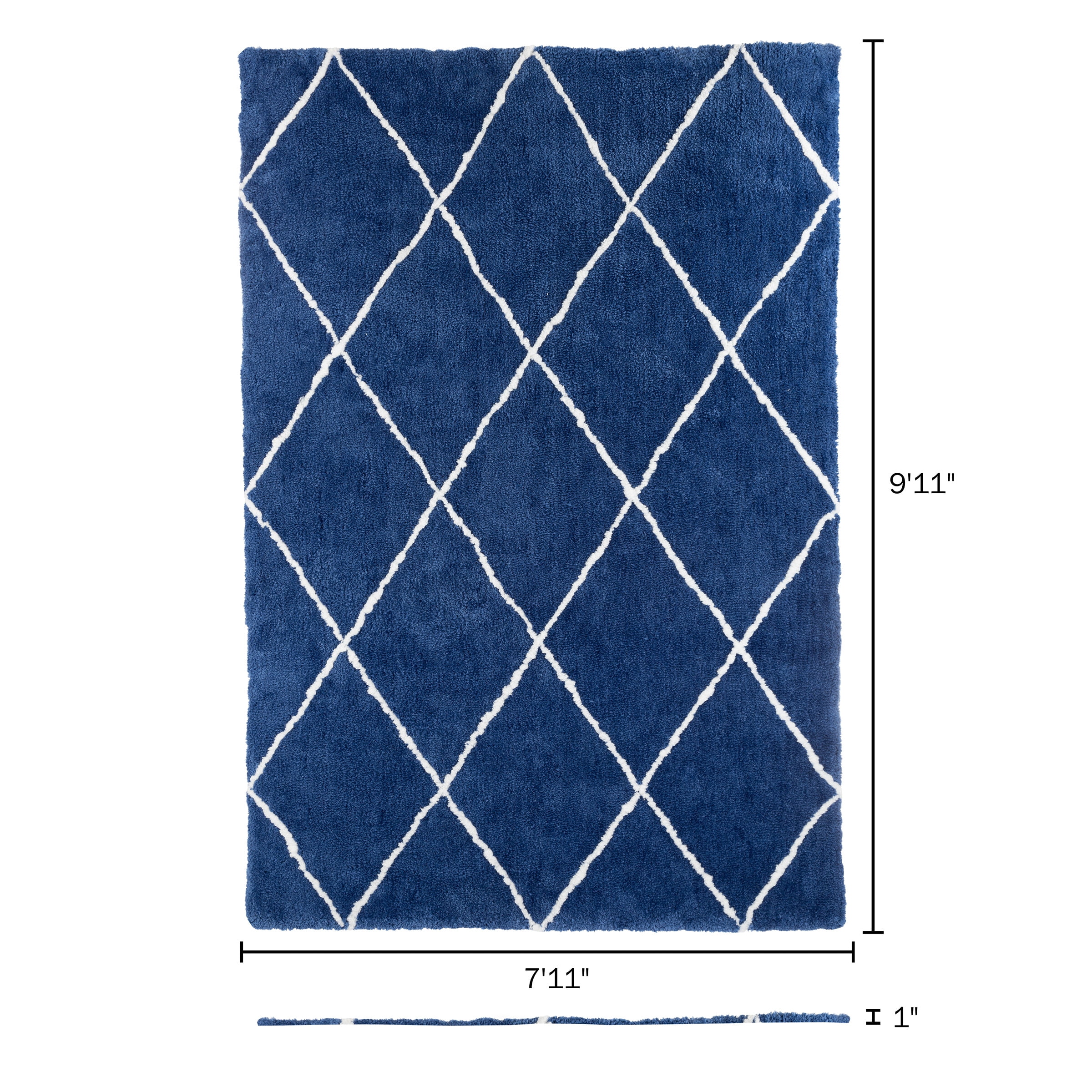 Diamond Shag Area Rug- Plush Navy & Ivory Pattern Carpet for Home, Living Room & Office by Somerset Home (8’x10’)