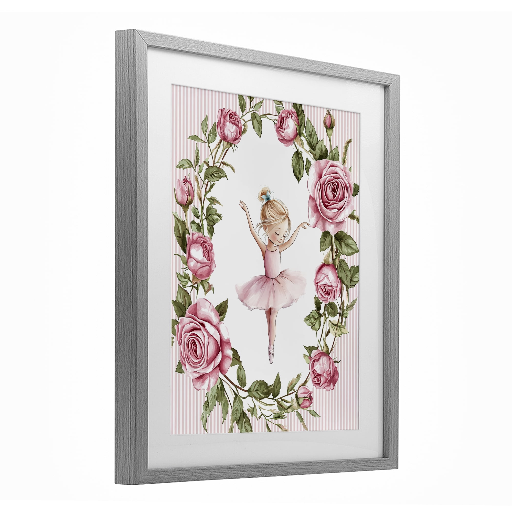Stupell Industries Little Rose Dance Gray Framed Print Under Glass, design by Christine Simpson Art