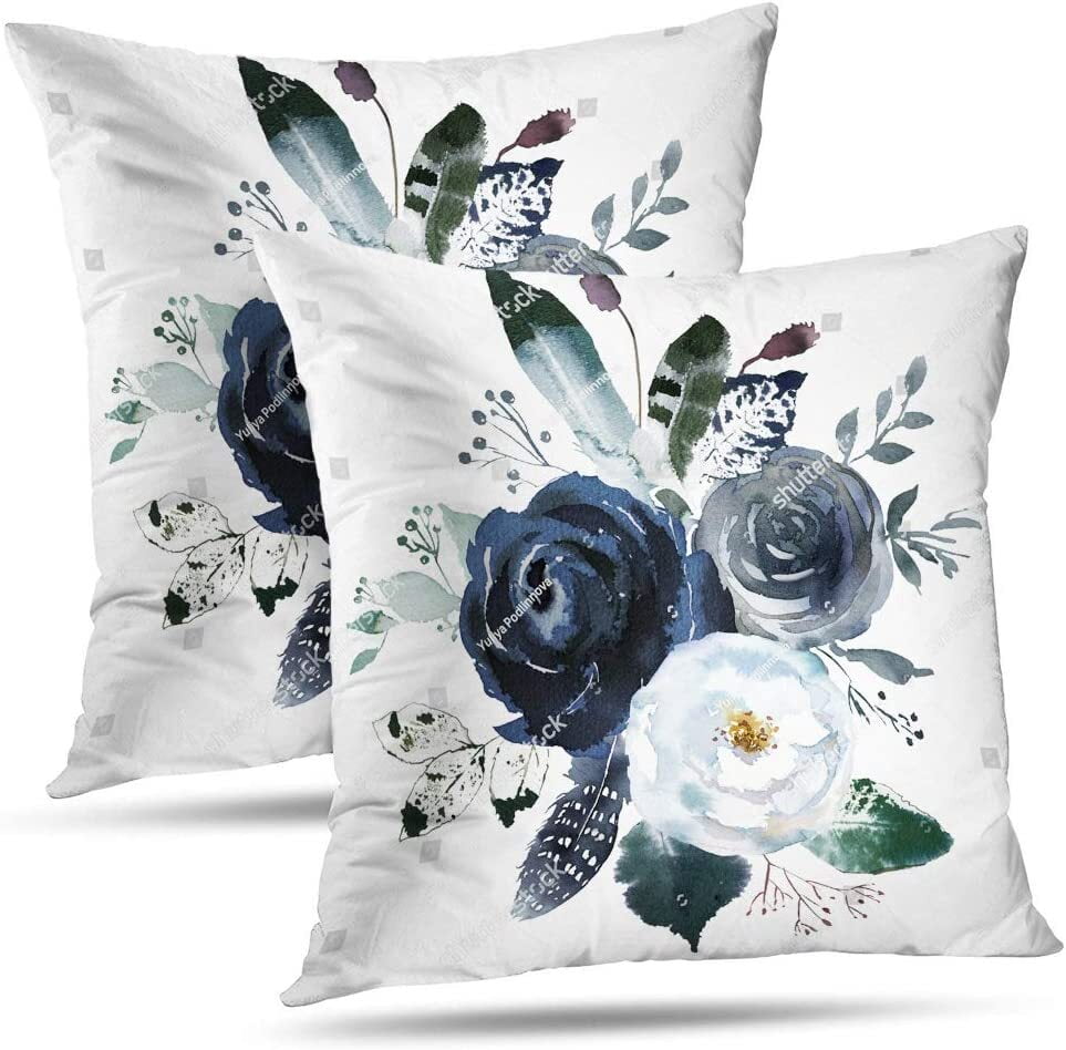 GALMAXS7 2 Floral Throw Pillow Covers Decorative Velvet Blue White