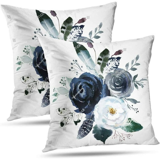 GALMAXS7 2 Floral Throw Pillow Covers Decorative Velvet Blue White ...
