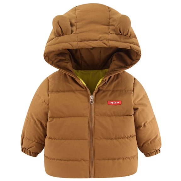 Vedolay Boys 2023 Coat Boy's Puffer Coat Warm Cotton Winter Hooded Waterproof Jacket,Coffee 6-12 Months