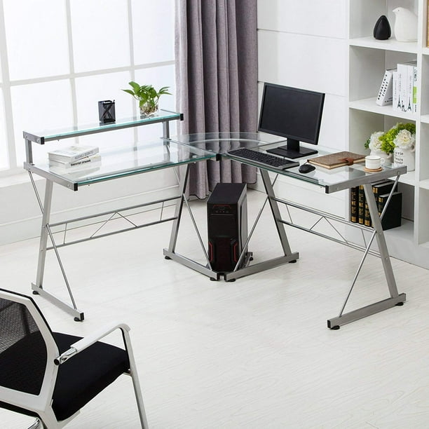 Computer Desk Glass Laptop Table Workstation Home Office Furniture