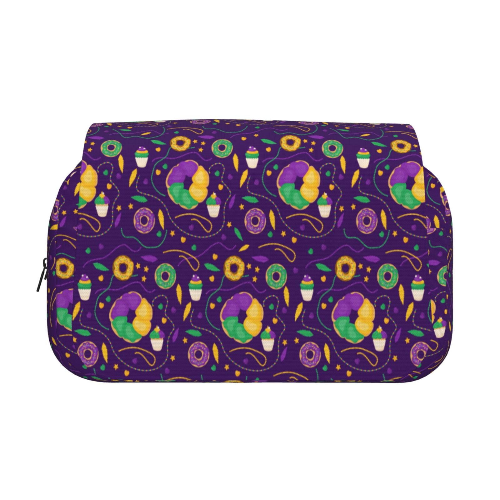Rateoe Mardi Gras and Donuts Pattern Double Clamshell Pen Case, Storage Organizer with Two Zipper Compartments– Holds Up to 50 Pencils & Pens