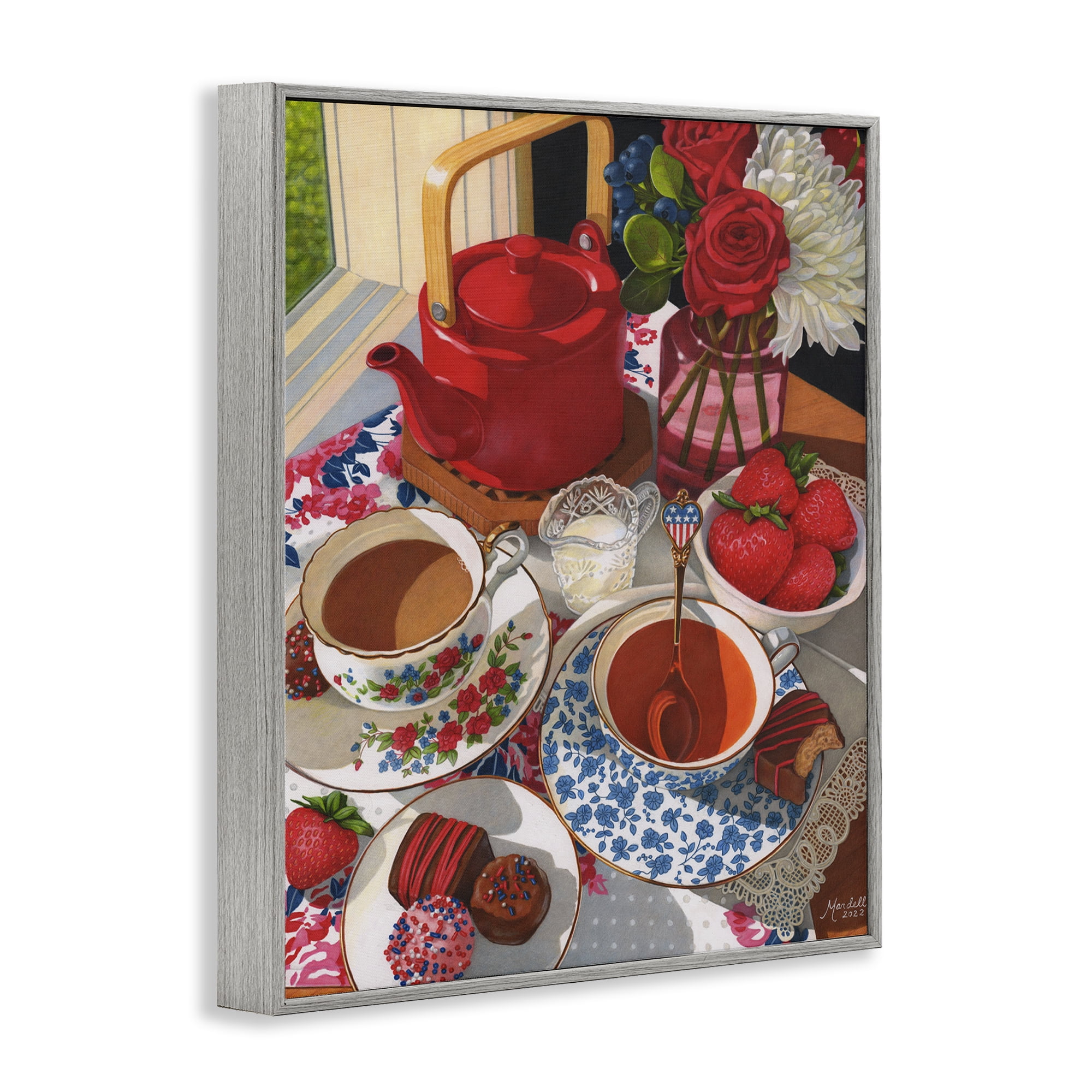 Stupell Industries Patriotic Tea Party Food & Beverage Painting Gray Framed Art Print Wall Art, 16 x 20