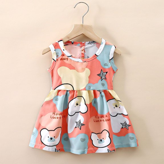 Abtuhar Dress for Girls,Fashion Girls'Summer New Short Sleeve Ruffled Pockets Round-Neck Printed Dress Dress Sweet Tank Top