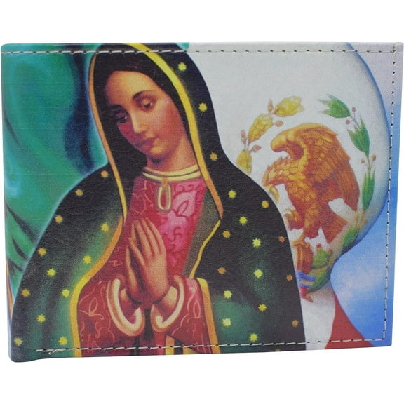 Printed Virgin Mary RFID Blocking Bifold Genuine Leather Virgin of Guadalupe Wallet with Gift box for men Virgin of Guadalupe