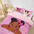 thumbnail image 2 of Castle Fairy Kawaii Bow Black Girl Duvet Cover King,Colorful Stars Print King Bedding,Pink Blue Green,1 Duvet Cover and 2 Pillowcases, 2 of 6