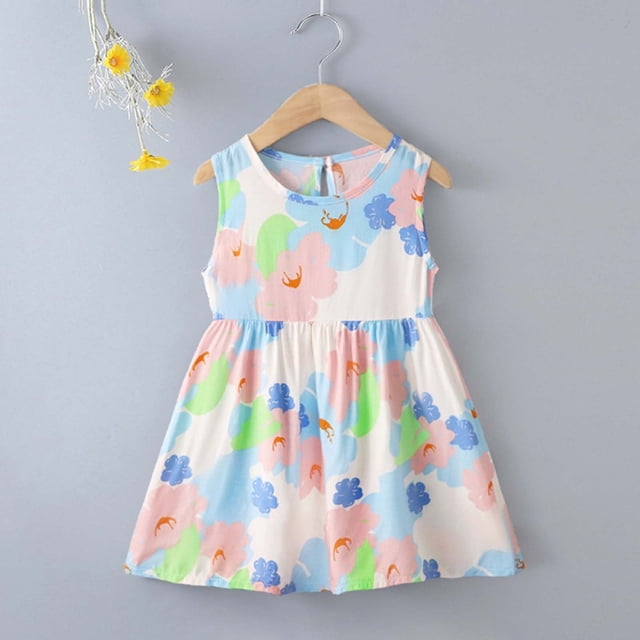 Robes d'Été Décontractées à Fleurs pour Filles de 1 à 7 Ans Sans Manches pour Extérieur et École