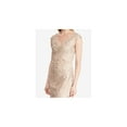 thumbnail image 3 of RALPH LAUREN Womens Beige Embroidered Mesh Gown Cap Sleeve V Neck Maxi Evening Dress 2, 3 of 4