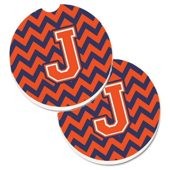Letter J Chevron Orange & Blue Set of 2 Cup Holder Car Coaster