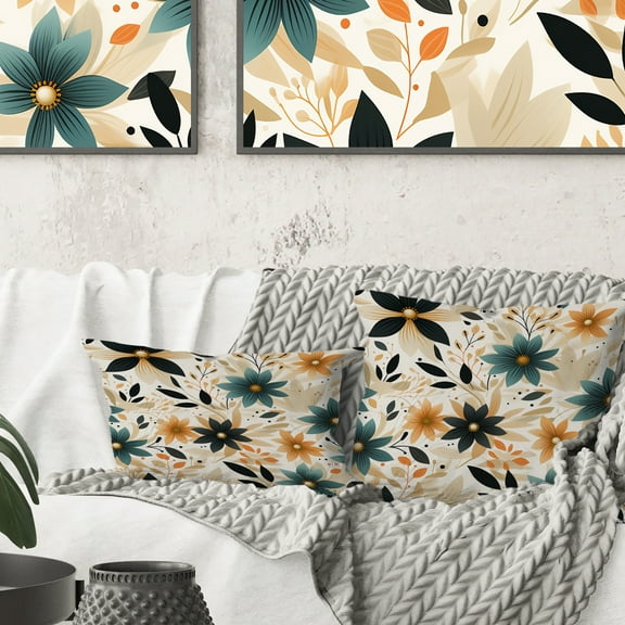 Designart "Teal Serenade in Classic Romance" Floral Printed Throw Pillow