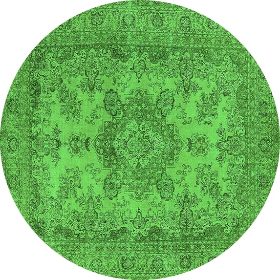 Ahgly Company Indoor Round Oriental Green Industrial Area Rugs, 5' Round