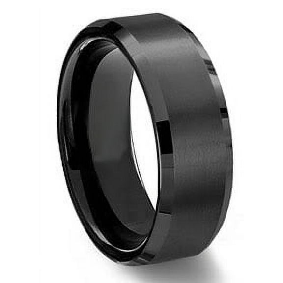 Tungsten Wedding Band Ring 8mm Men's Engagement Black with Brushed Center