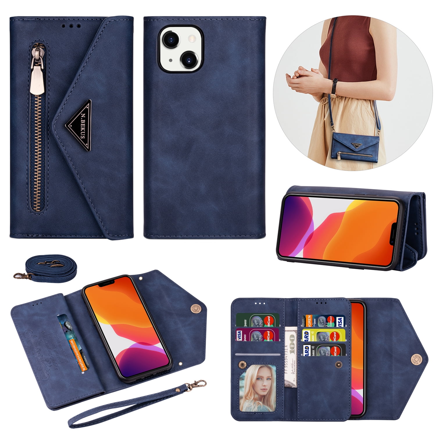 Feishell Crossbody Bag Wallet Case for iPhone 13 (6.1 Inch),for Women