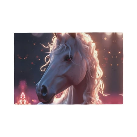 

Table Placemats Set of 4 - Pink Flower White Horse 12x18 In Faux Linen Double Heat Resistant Place Mats Cloth Indoor/Outdoor Placemats Washable Table Mats for Dining Kitchen Party