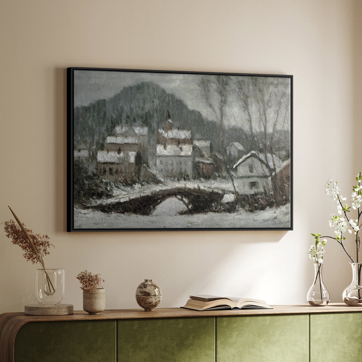 Vintage Landscape-CLXV By Wexford Home Framed in Black Wood Gallery Wrapped Canvas 25 in. x 37 in.