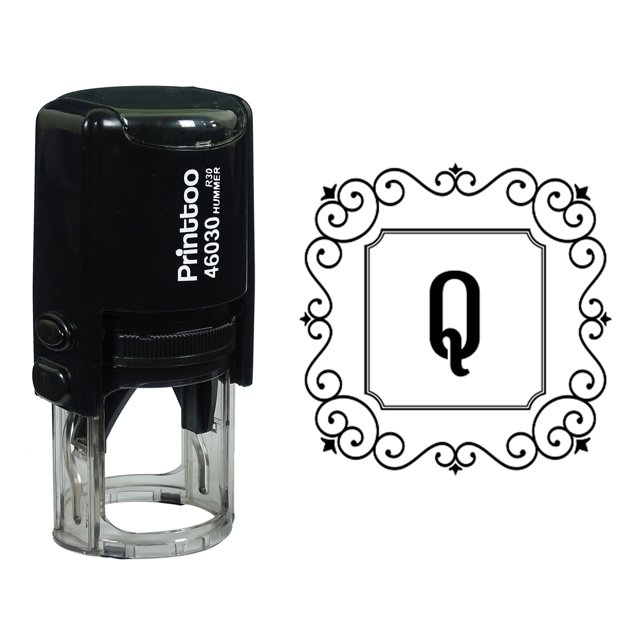 Printtoo Alphabet Q Monogram Initial Square Swirl Border Self Inking Rubber Stamp Office Stationary