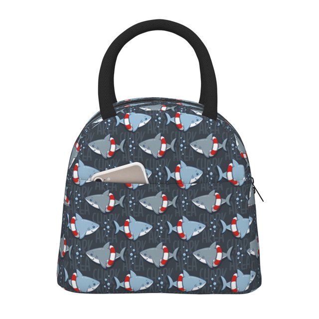 Disketp Shark Wearing Swim Ring Bolsa Térmica para Almuerzo, Lonchera con Abertura Amplia y Gran Capacidad, Organizador Reutilizable para Mujeres, Hombres y Adultos