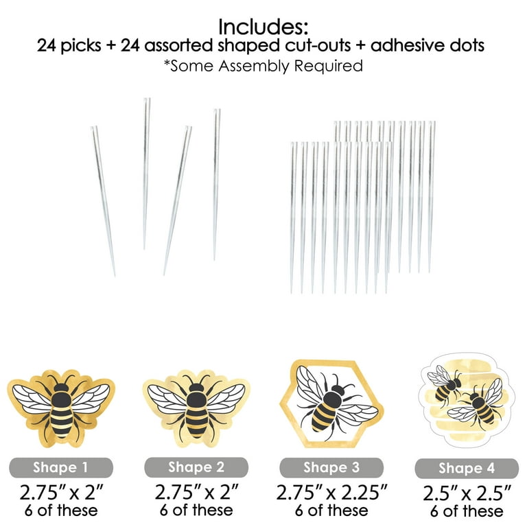 24 bees cupcake toppers, bug party ideas insect cupcake toppers