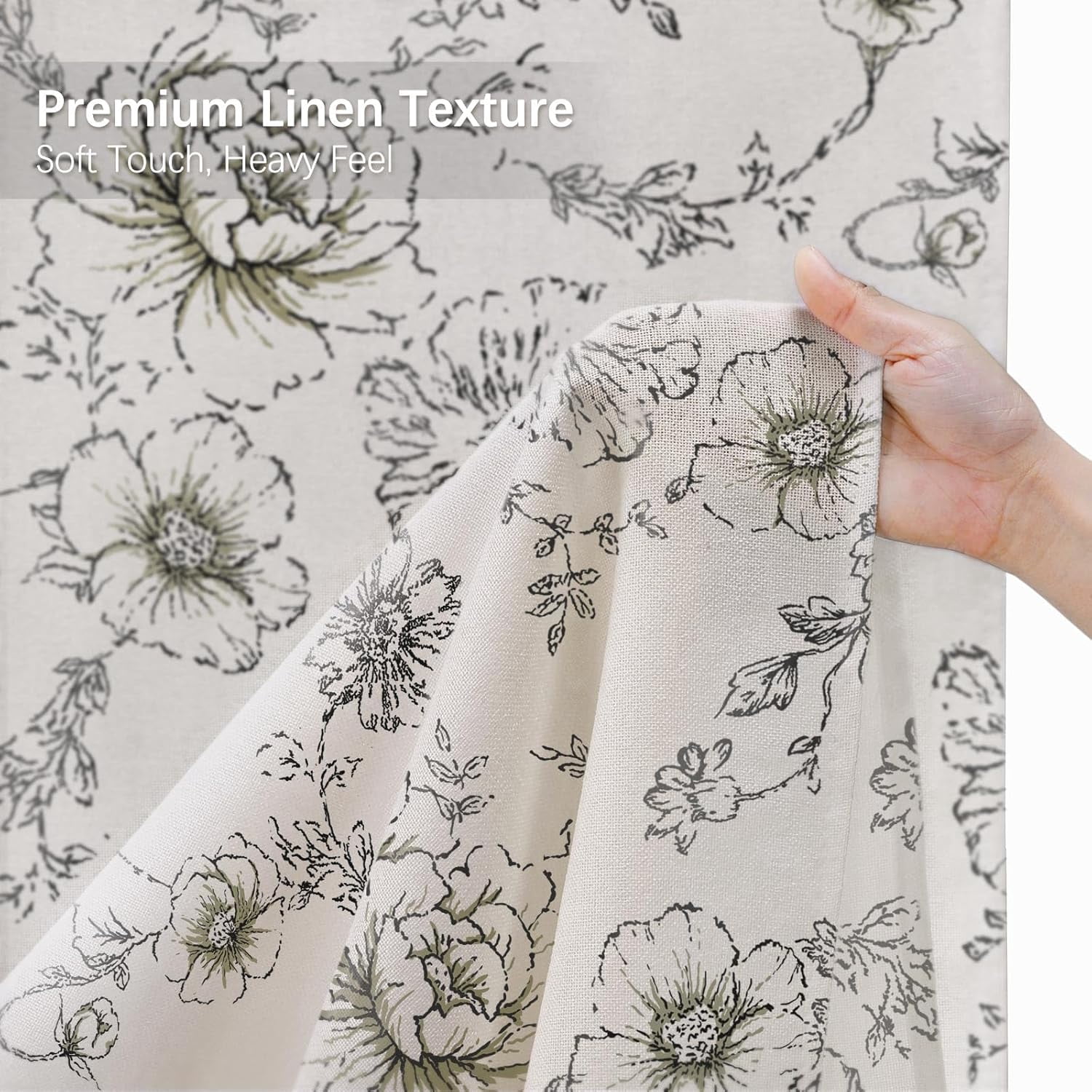 Farmhouse Floral Linen Shower Curtain, Vintage Black and White Pattern Rustic Shower Curtains for Bathroom,72x72