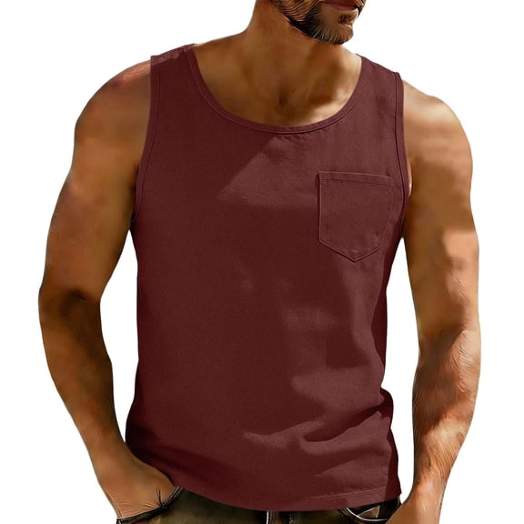 Xdegoge Tank Tops for Men Scoop Neck Sleeveless Casual Everyday Fashion Streetwear Relaxed Fit Front Chest Pocket Detail Solid Plain Basic Soft Breathable Summer Tops