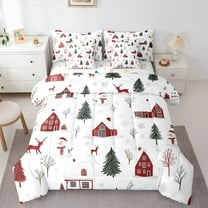 Manfei Cartoon Xmas Tree Bedding Comforter Set 7-Piece, Merry Christmas King Bedding Sets, Princess Fairy Tale Reversible Bed Sheets, Super Cozy Room Decor