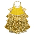 thumbnail image 4 of Ocealan Girls Modern Jazz Hiphop Dance Costume Sequins Halter Ruffles Leotard Dress Gold 12, 4 of 7