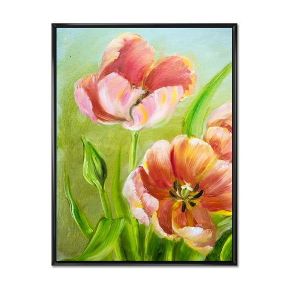 Designart 'Ancient Red Tulips Flowers III' Traditional Framed Canvas Wall Art Print