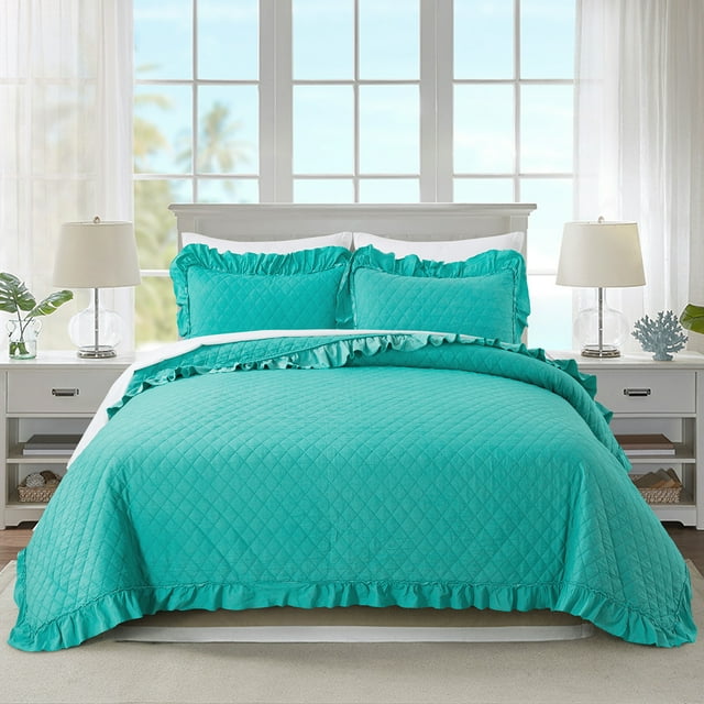 JML Classic Vintage-Inspired Quilt Set, 3-Piece King Size, Stonewashed Bedspread Coverlet