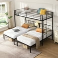 thumbnail image 3 of Harper & Bright Designs Twin Size Metal Bunk Bed with Ladder and Guardrail, Twin Over Twin Over Twin Triple Bunk Bed Frame for Bedroom, Black, 3 of 16