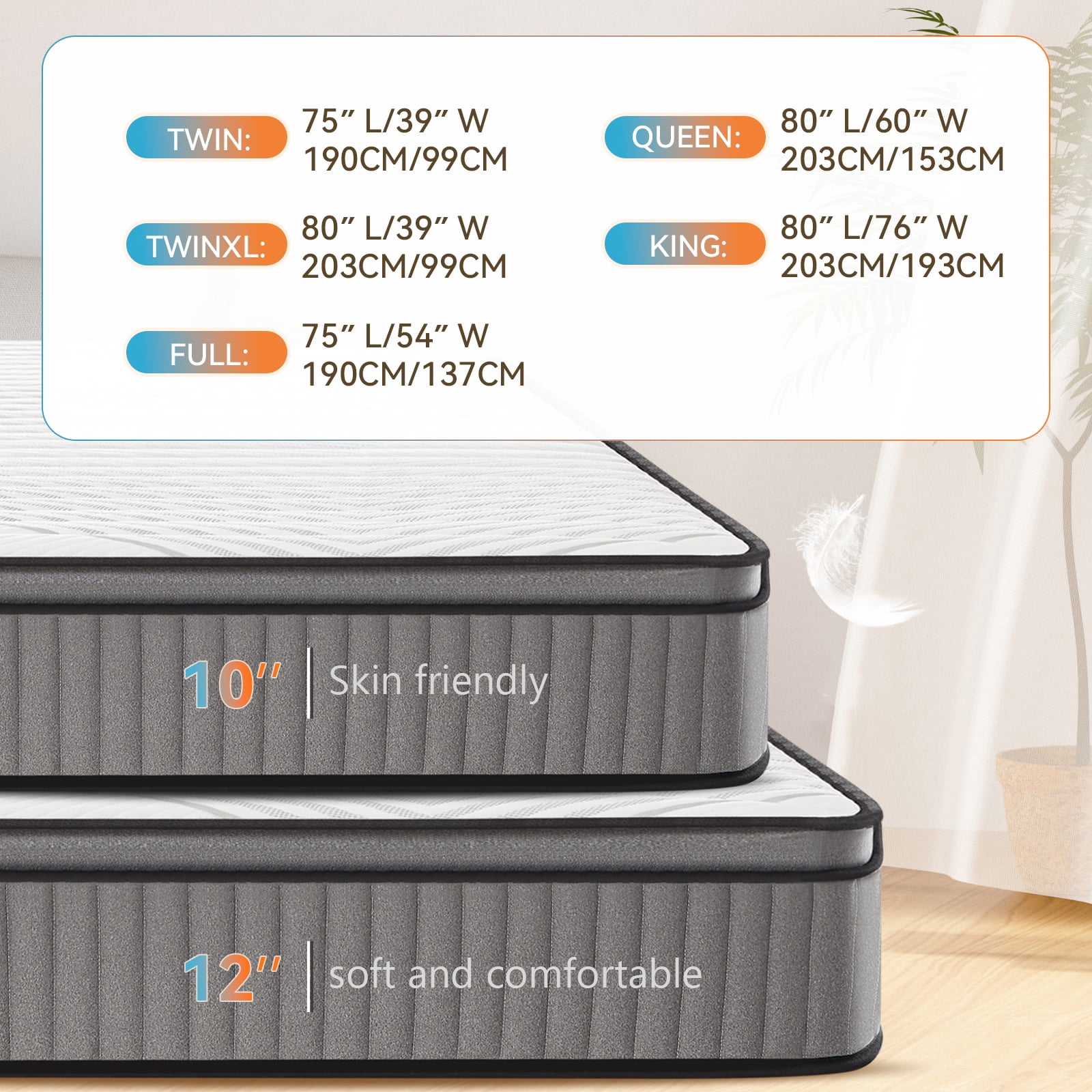 VFD 12" Full Hybrid Mattress in a Box, Gel Memory Foam with Individually Wrapped Pocket Coils, Medium Firm, Pressure Relief, Cooling Sleep Support