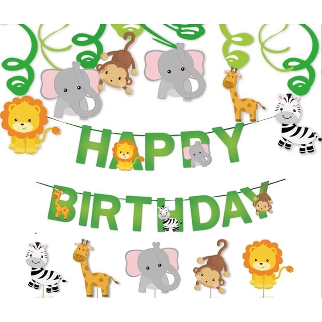 Pancarta de feliz cumpleaños Cupcake Topper Tema de la selva Suministros de cumpleaños, Decoraciones de cumpleaños de Safari Baby Shower Decoraciones de fiesta salvaje Suministros de fiesta de cumple TUNC Sencillez