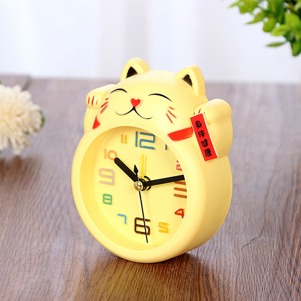 CRILSTYLEO 1 Piece Yellow Cat Alarm Clock, Cartoon Cat Shape Desk Clock for Kids Room, Battery Not