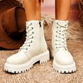 thumbnail image 3 of Beige Women Mid Heel Mid Calf Boots With Zipper Thick Sole Fashion Fall Winter Trendy Boots Comfortable Casual Footwear, 3 of 9