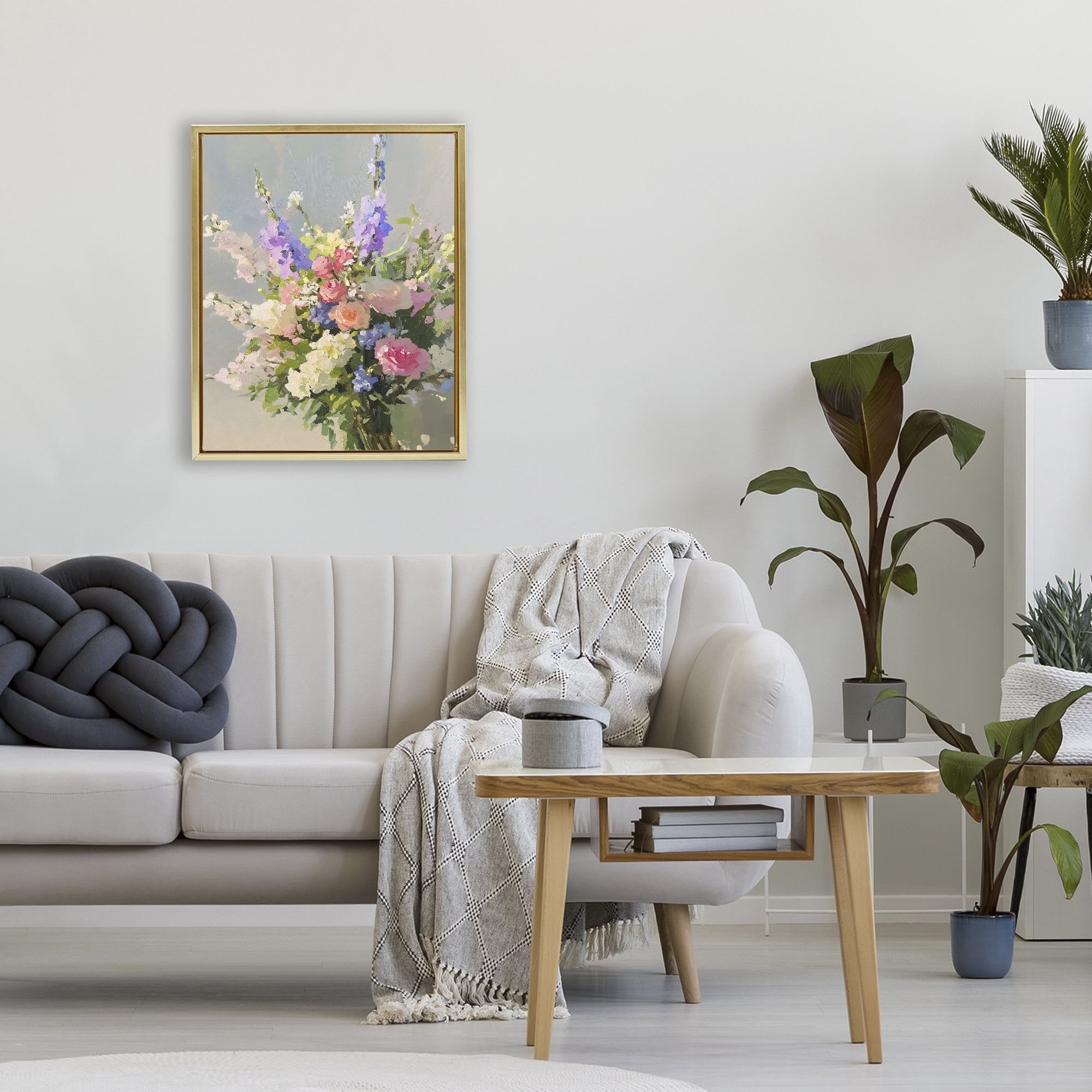 Stupell Industries Romantic Pastel Garden Bouquet Gold Framed Floater Canvas Wall Art, design by The Prints Vibe